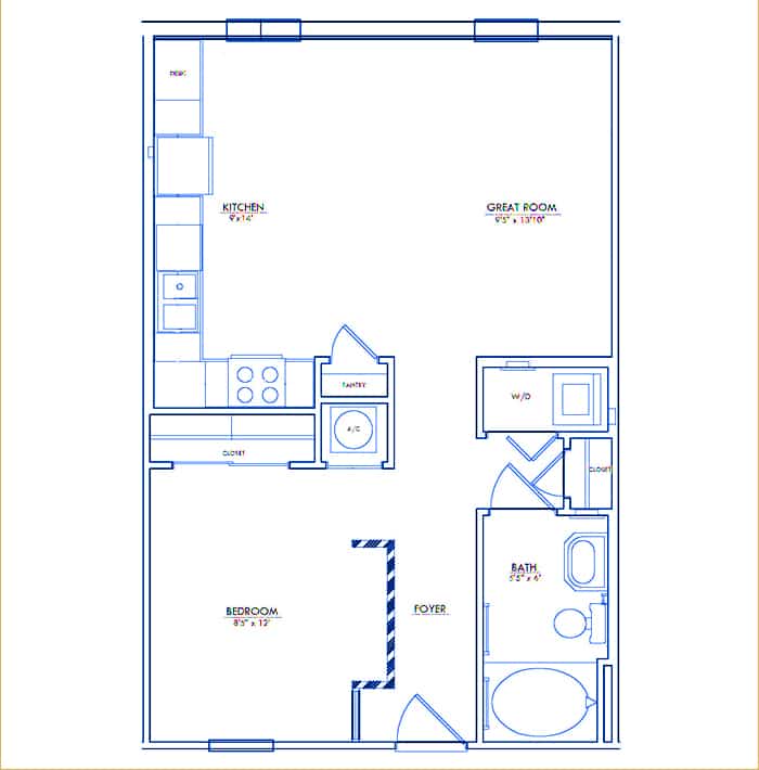 The Concord Floor Plan at The Majestic at Downtown Baldwin Park - Luxury Apartments in Orlando Florida
